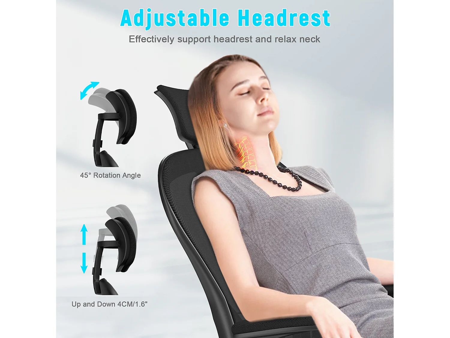 Office Desk Chair met verstelbare hoofdsteun en Lumbar Support Executive Swivel Chair voor thuis en kantoor