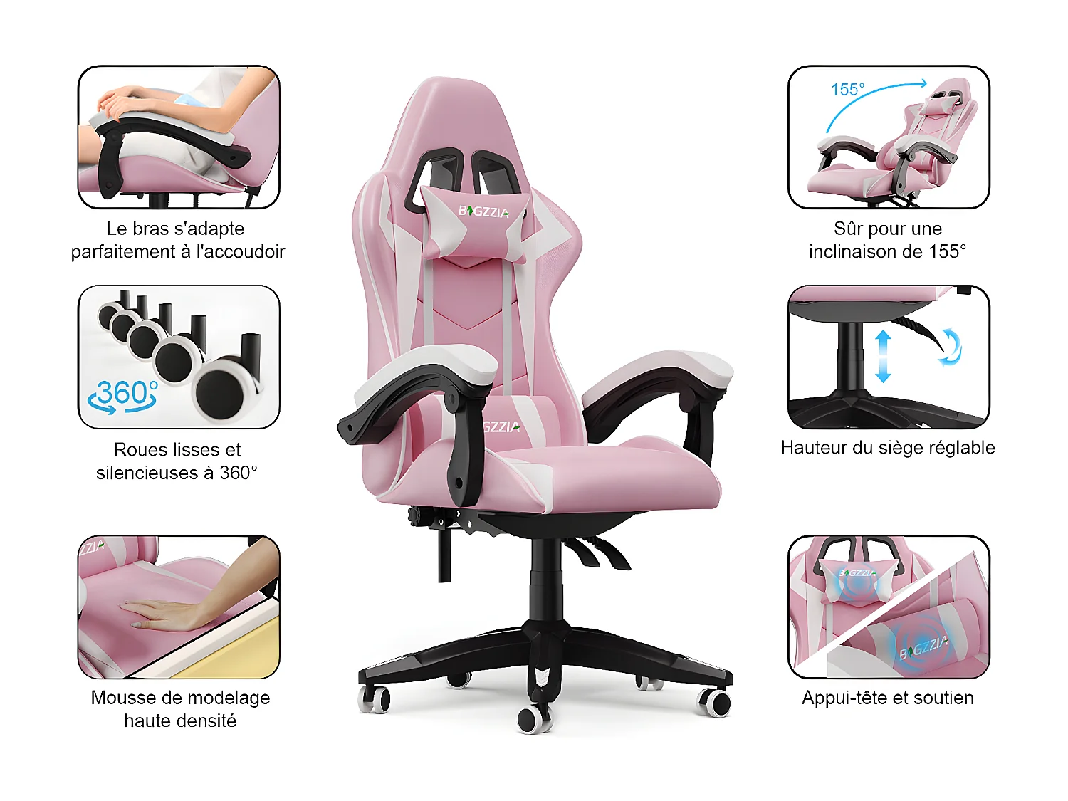 Silla Gaming Ergonómica con Reposacabezas y Soporte Lumbar-Rosa
