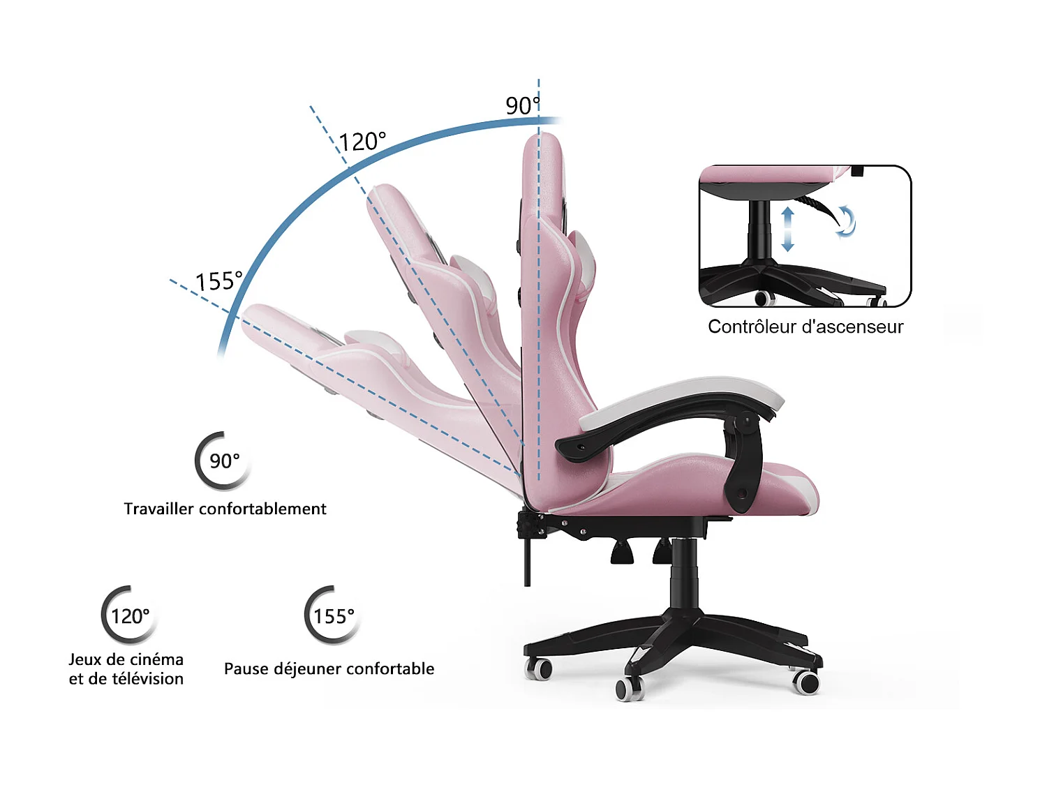 Silla Gaming Ergonómica con Reposacabezas y Soporte Lumbar-Rosa