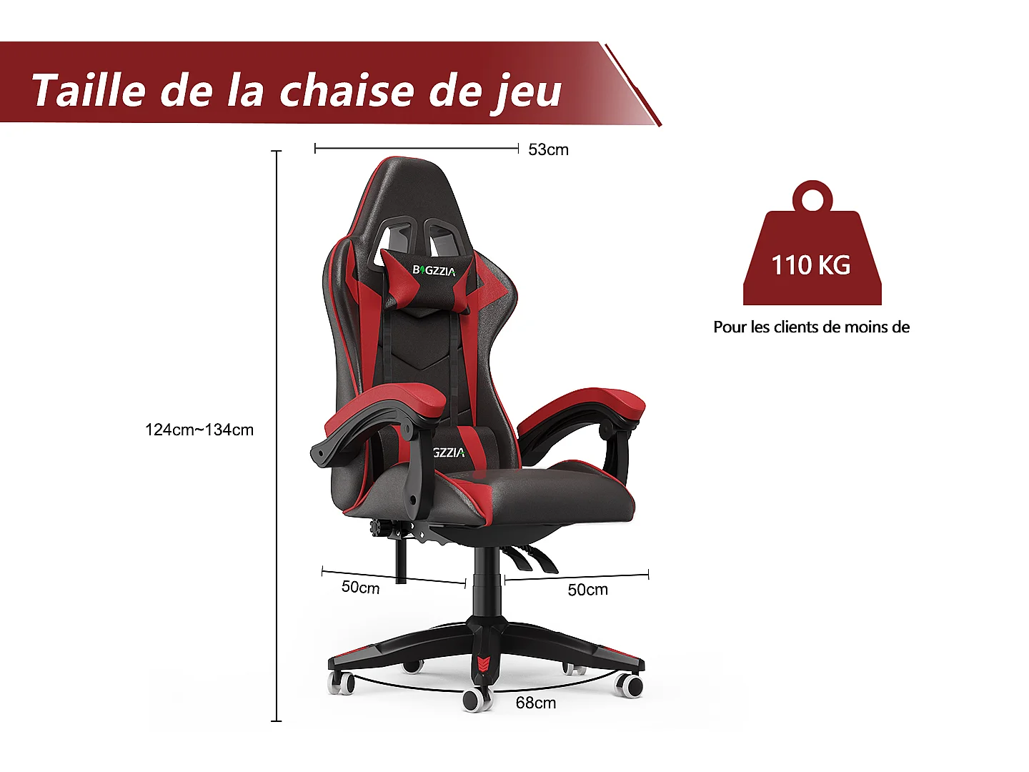 Chaise de jeu ergonomique avec appui-tête et support lombaire