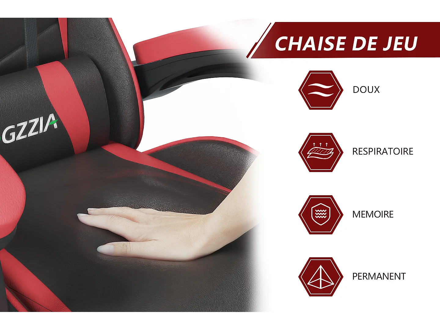 Chaise de jeu ergonomique avec appui-tête et support lombaire