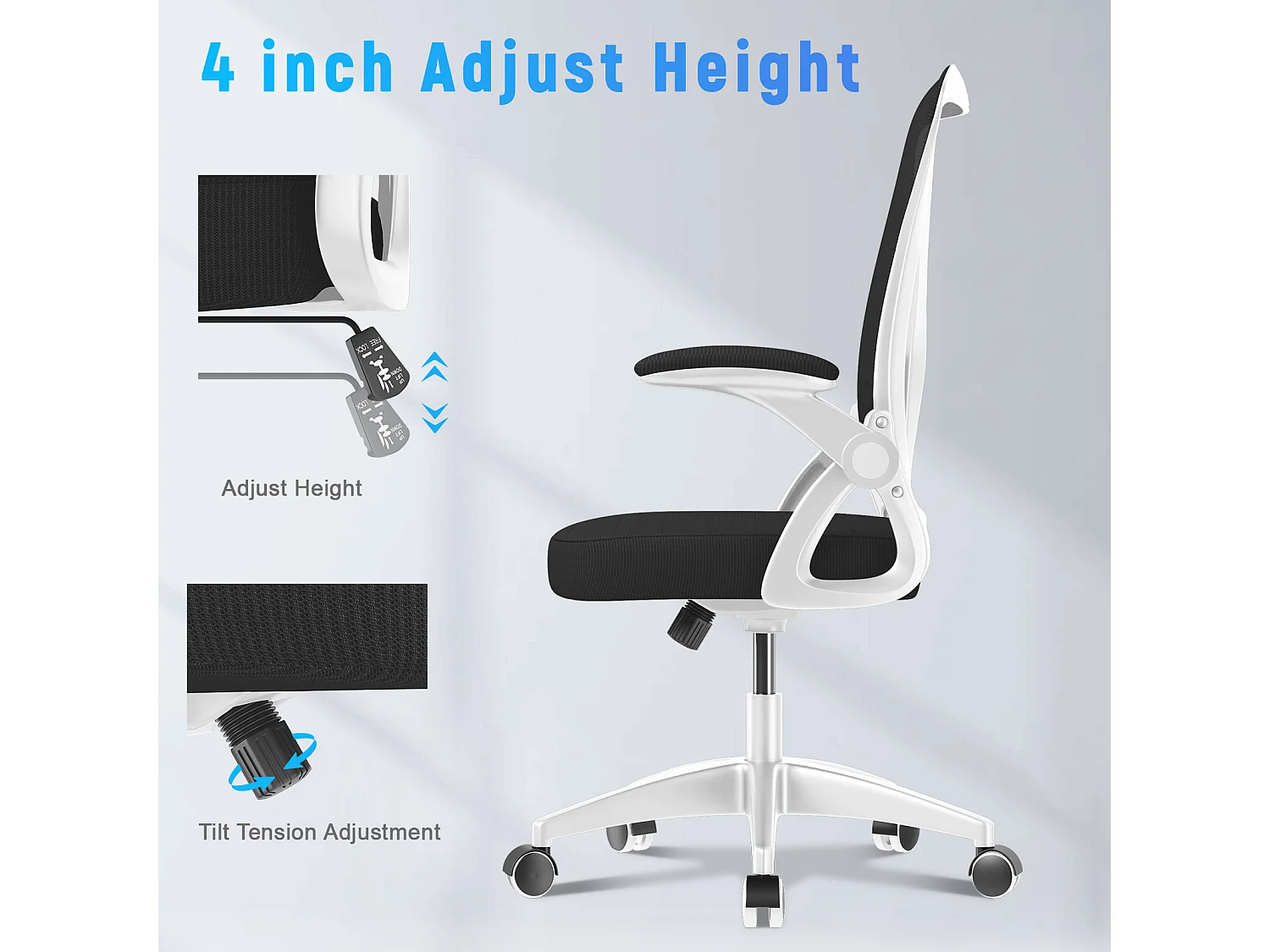 Ergonomische bureaustoel met lendensteun, verstelbare armleuningen, draaistoel met ademende rugleuning voor kantoor