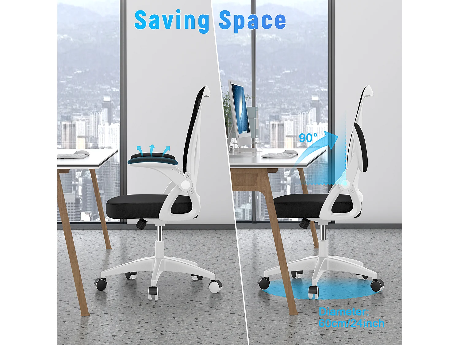 Ergonomische bureaustoel met lendensteun, verstelbare armleuningen, draaistoel met ademende rugleuning voor kantoor