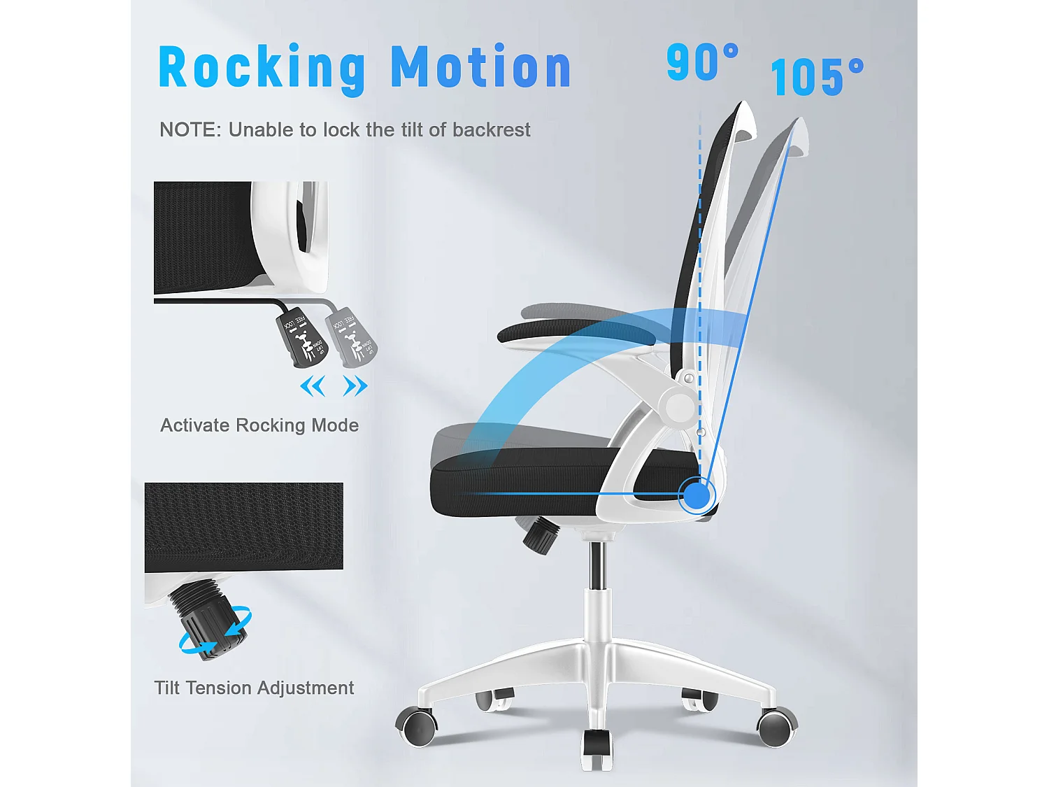 Cadeira de secretária ergonómica com apoio lombar, apoios de braços ajustáveis, cadeira giratória com encosto respirável para escritório