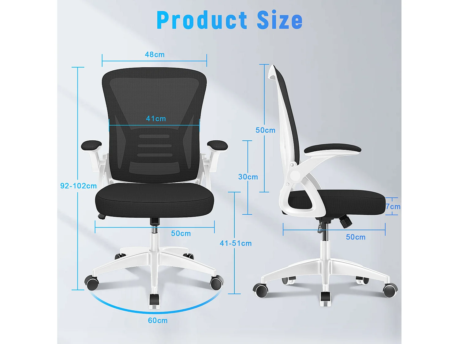 Cadeira de secretária ergonómica com apoio lombar, apoios de braços ajustáveis, cadeira giratória com encosto respirável para escritório