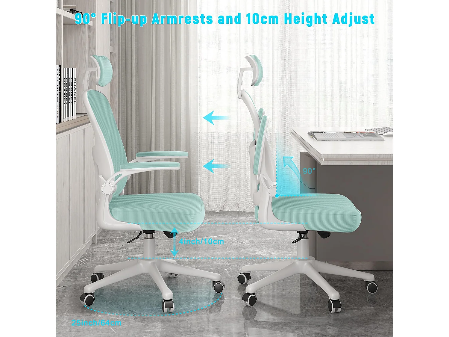 Silla de escritorio de oficina con reposacabezas ajustables y silla giratoria ejecutiva de soporte lumbar para el hogar y la oficina