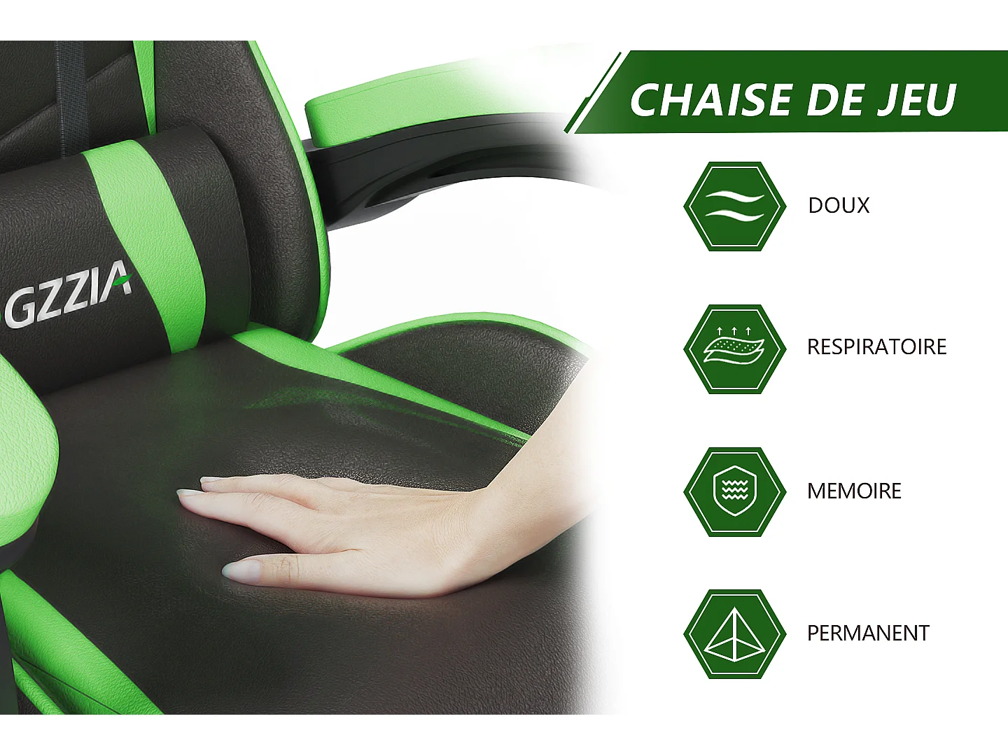 Cadeira gamer ergonômica com apoio de cabeça e apoio lombar-Gree