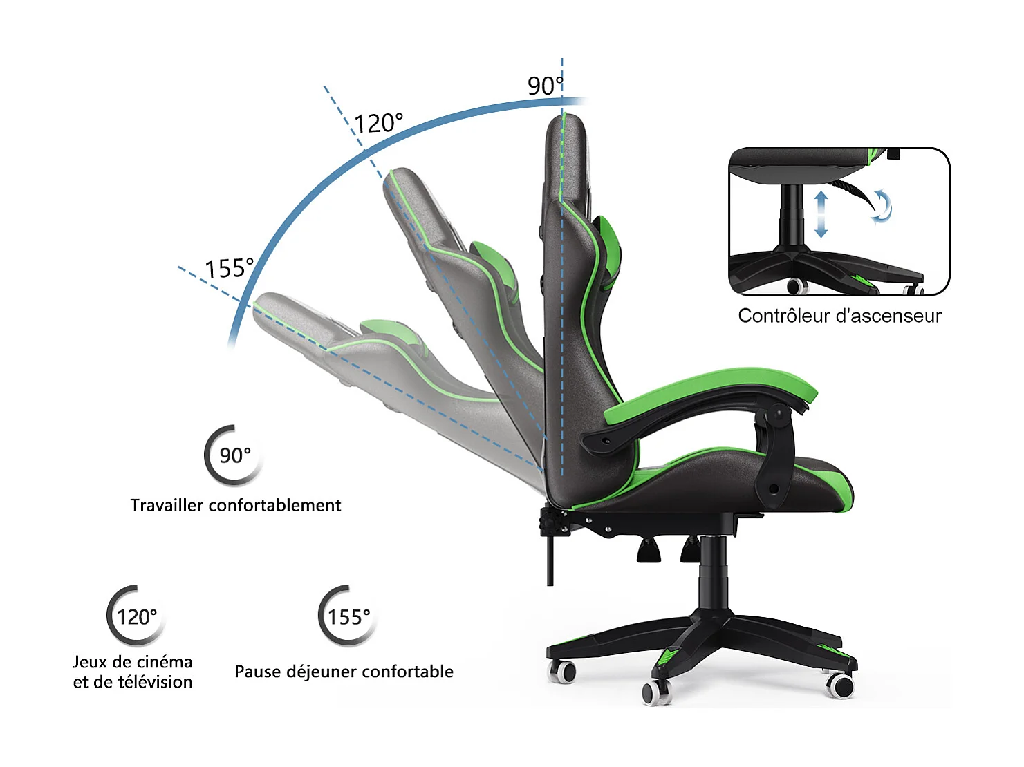 Cadeira gamer ergonômica com apoio de cabeça e apoio lombar-Gree