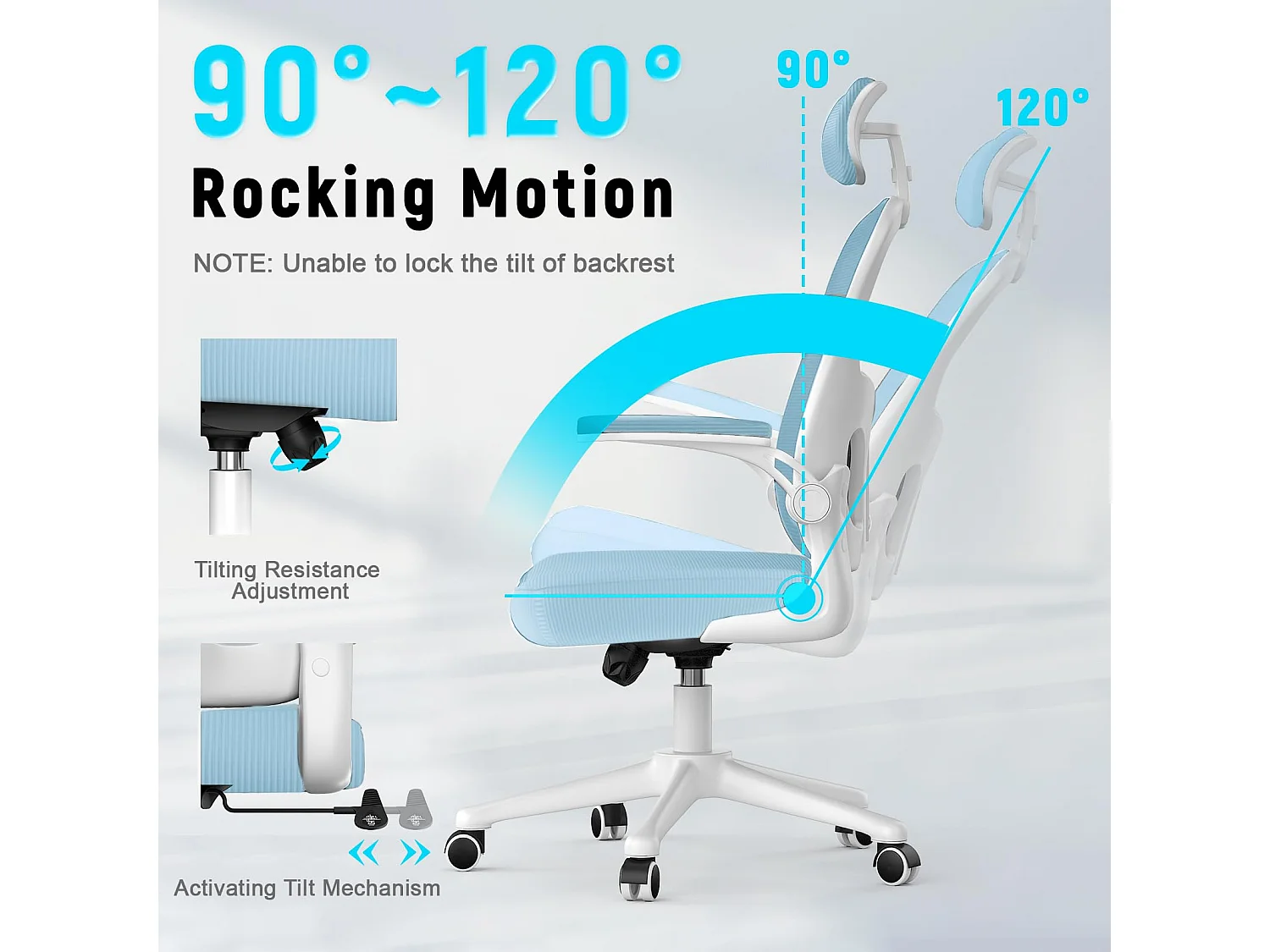 Cadeira de mesa de escritório com apoio de cabeça ajustável e suporte lombar de suporte executivo giratório para casa e escritório