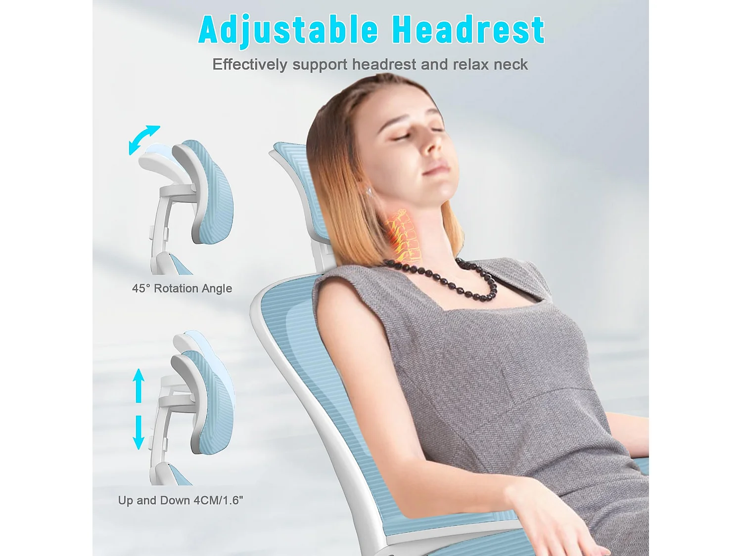 Cadeira de mesa de escritório com apoio de cabeça ajustável e suporte lombar de suporte executivo giratório para casa e escritório