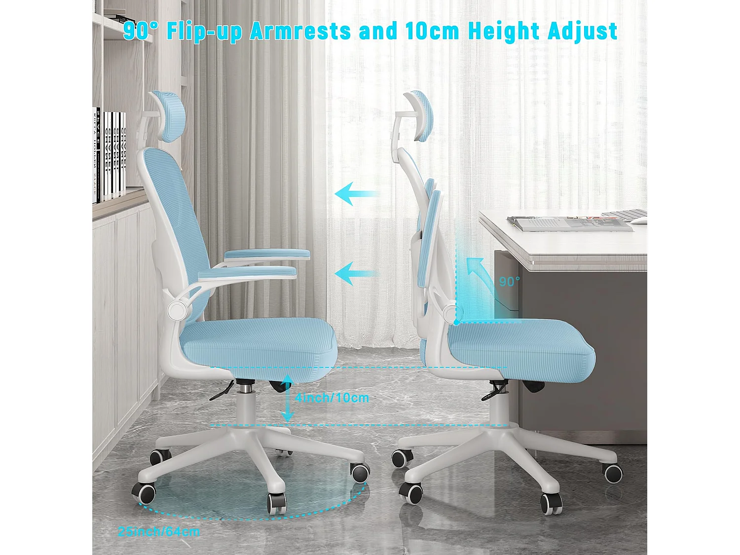 Cadeira de mesa de escritório com apoio de cabeça ajustável e suporte lombar de suporte executivo giratório para casa e escritório
