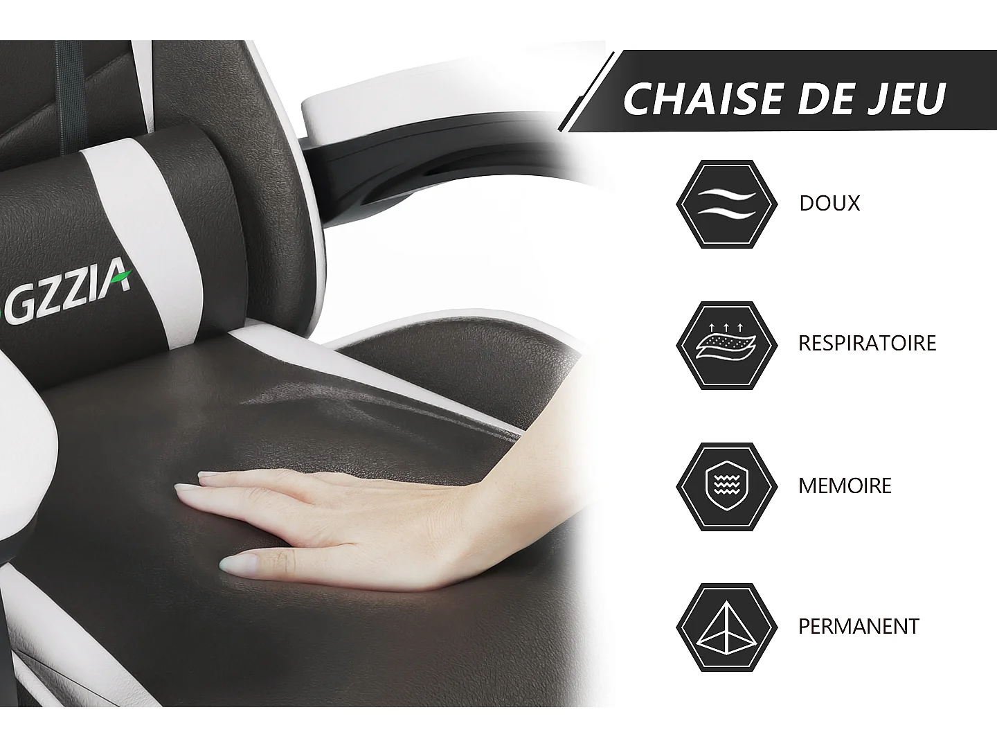 Chaise de jeu ergonomique avec appui-tête et support lombaire