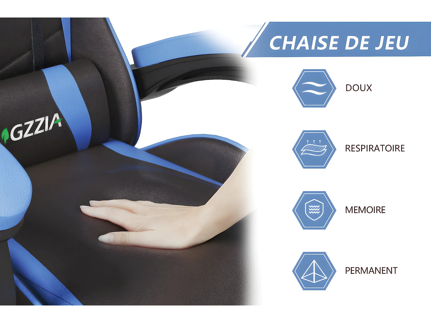 Ergonomischer Gaming-Stuhl mit Kopfstütze und Lordosenstütze – blau