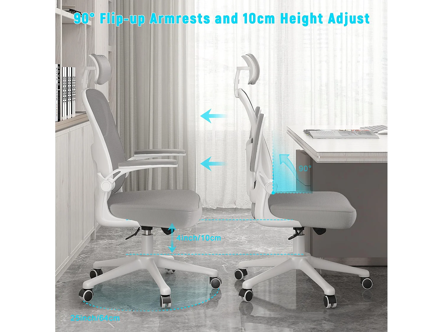 Cadeira de mesa de escritório com apoio de cabeça ajustável e suporte lombar de suporte executivo giratório para casa e escritório