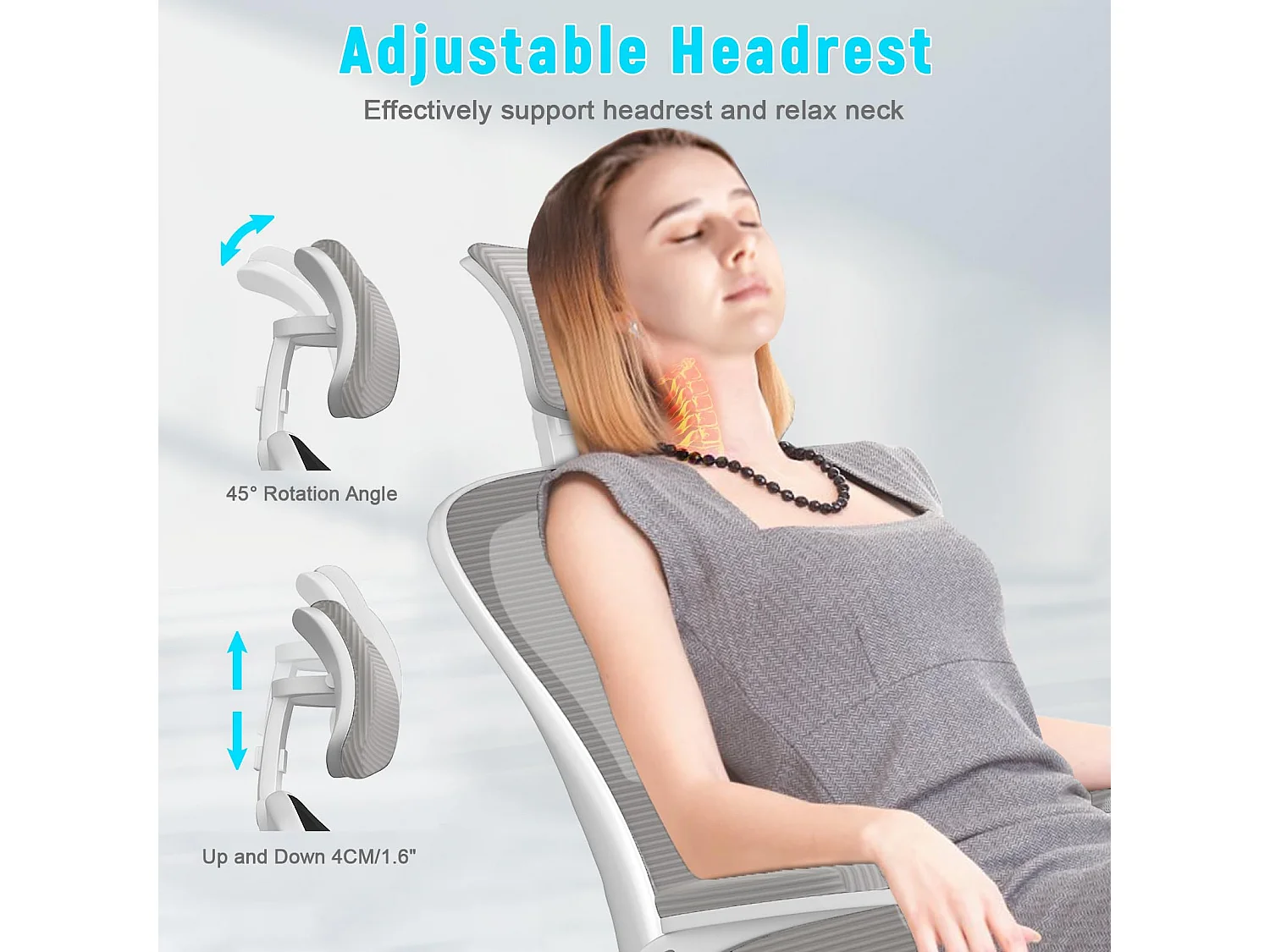 Cadeira de mesa de escritório com apoio de cabeça ajustável e suporte lombar de suporte executivo giratório para casa e escritório