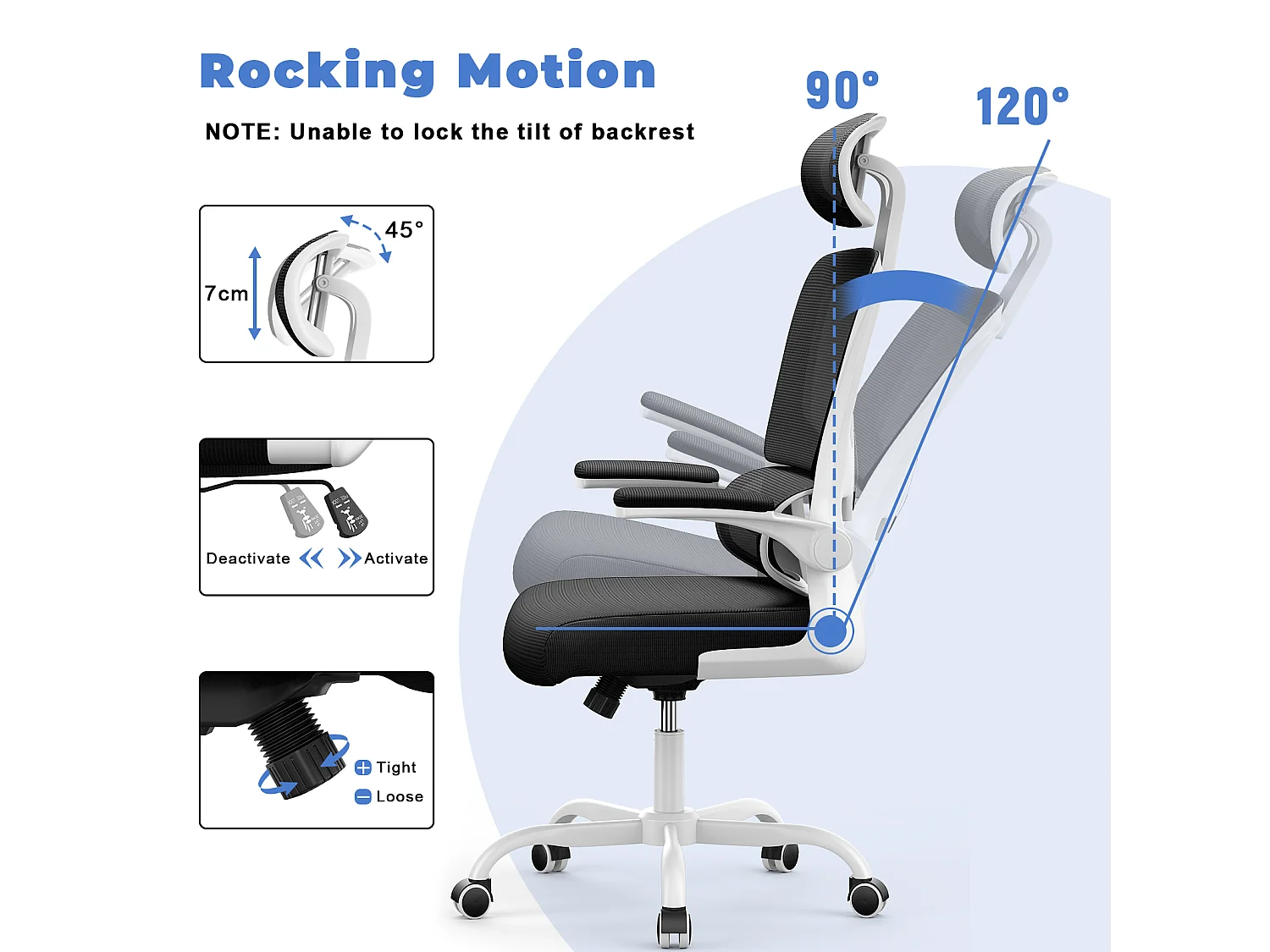 Chaise d'ordinateur pivotante avec fonction de basculement Chaise de direction pour le bureau à domicile