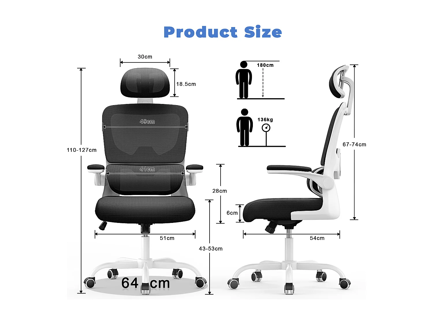 Chaise d'ordinateur pivotante avec fonction de basculement Chaise de direction pour le bureau à domicile