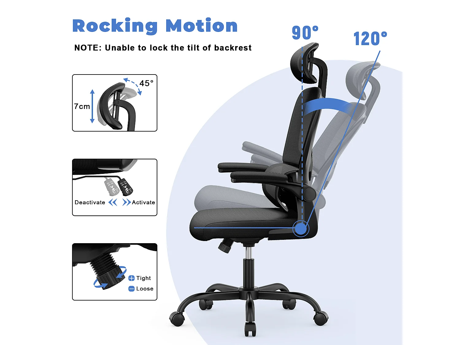 Chaise d'ordinateur pivotante avec fonction de basculement Chaise de direction pour le bureau à domicile