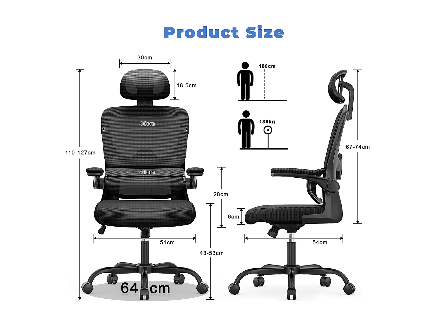 Chaise d'ordinateur pivotante avec fonction de basculement Chaise de direction pour le bureau à domicile