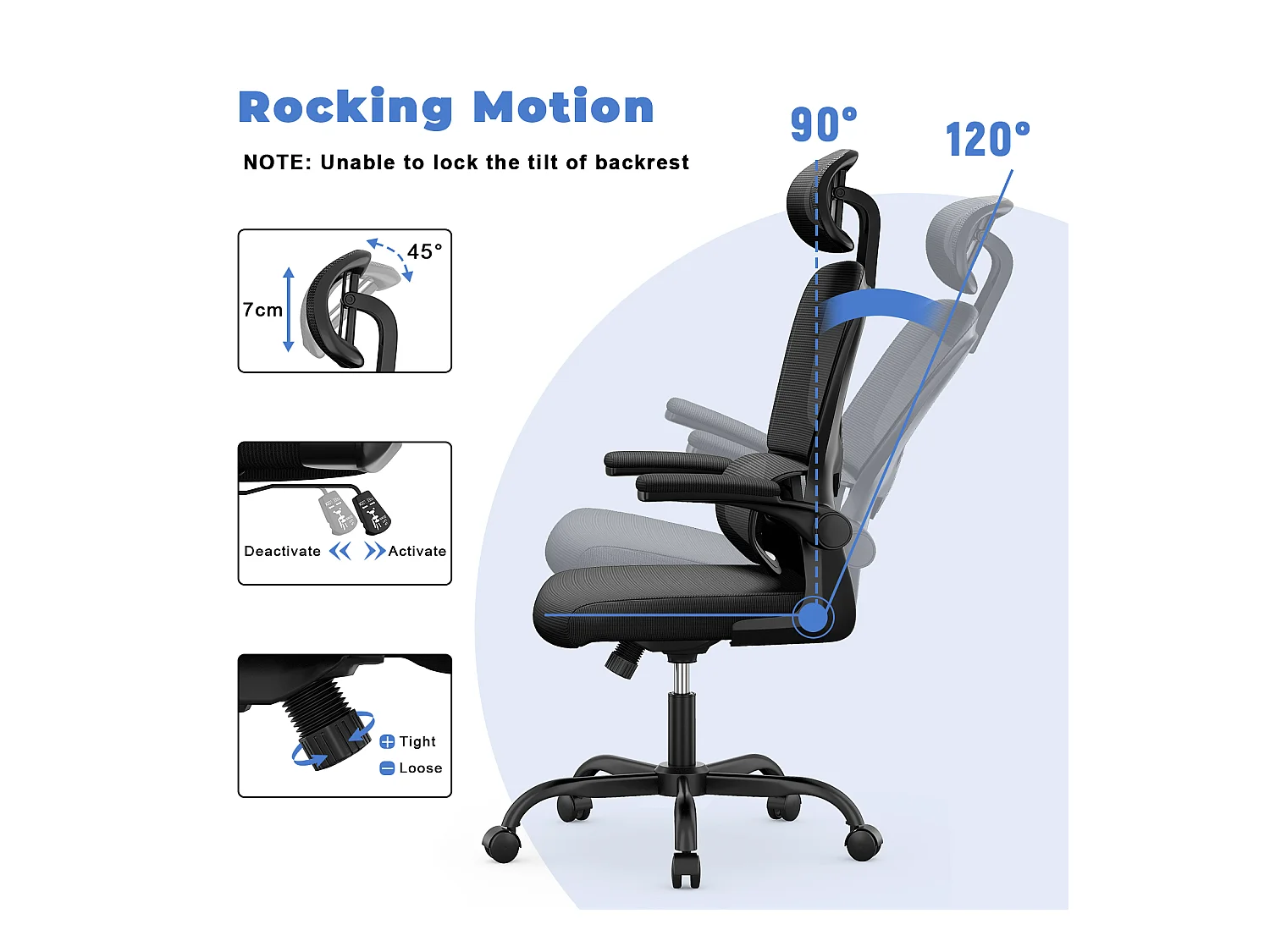 Chaise d'ordinateur pivotante avec fonction de basculement Chaise de direction pour le bureau à domicile