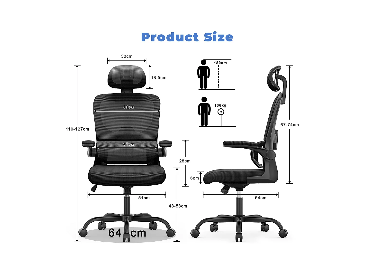 Chaise d'ordinateur pivotante avec fonction de basculement Chaise de direction pour le bureau à domicile