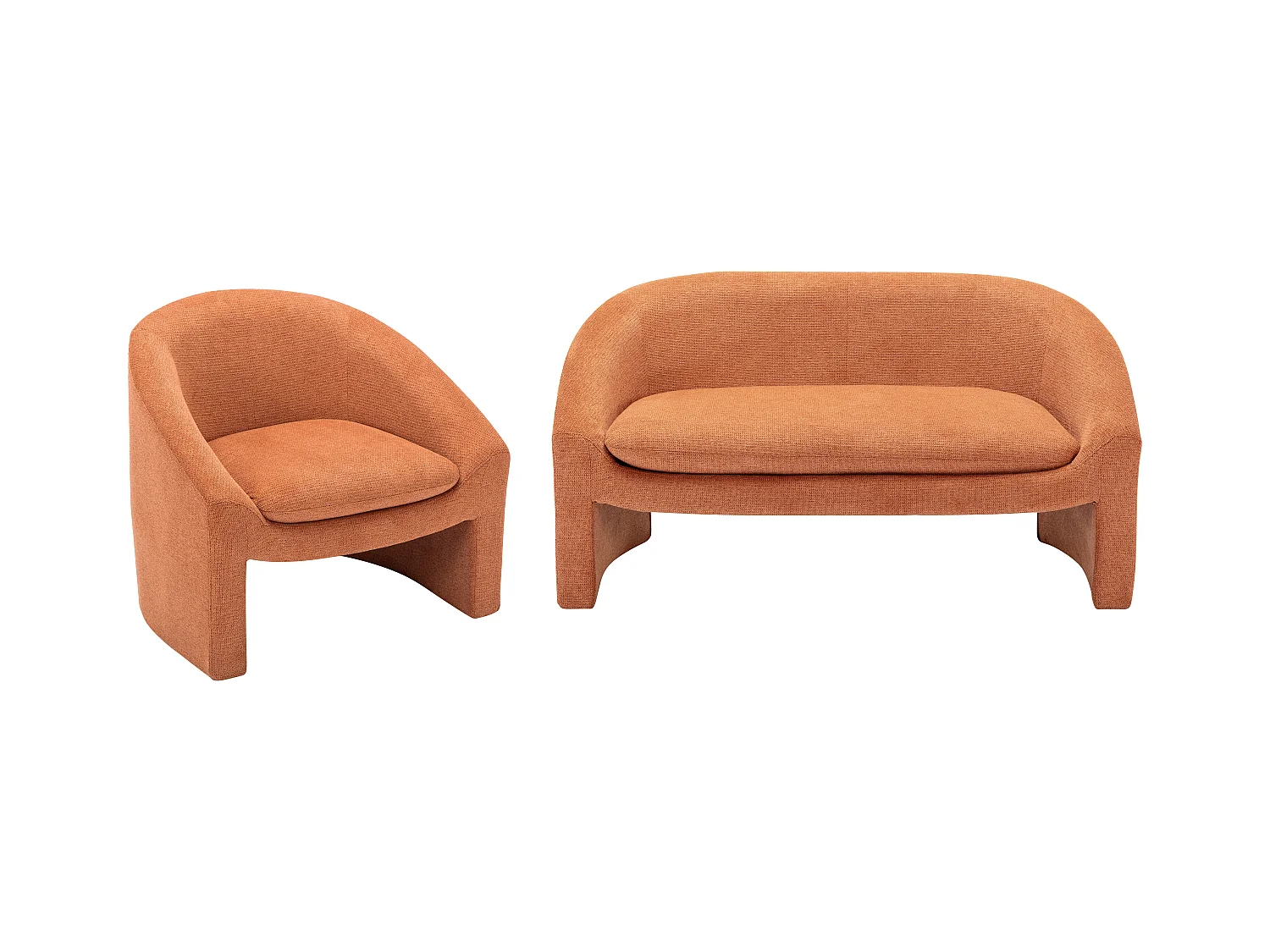 Canapé 2 places et fauteuil en tissu terracotta OSSANA
