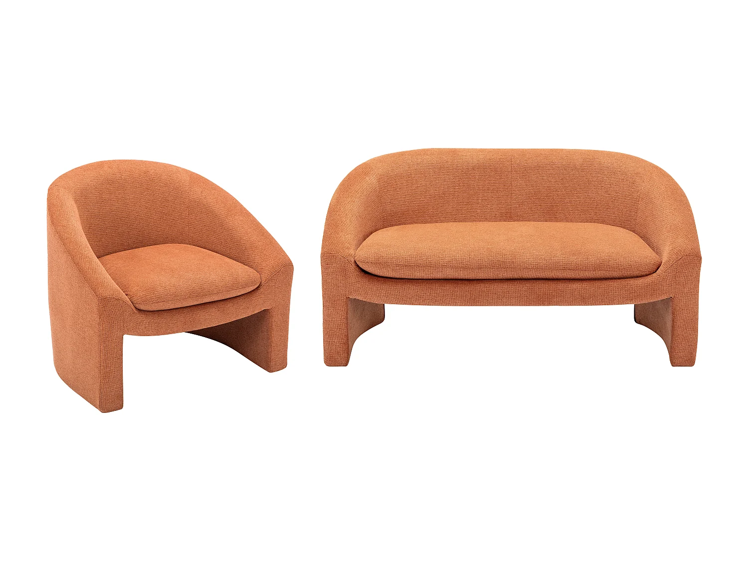 Canapé 2 places et fauteuil en tissu terracotta OSSANA