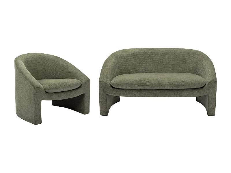 Tweezitsbank en fauteuil van groene stof OSSANA