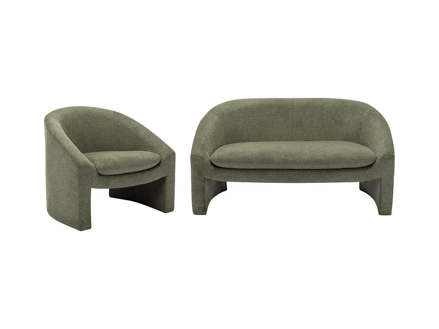 Canapé 2 places et fauteuil en tissu vert OSSANA