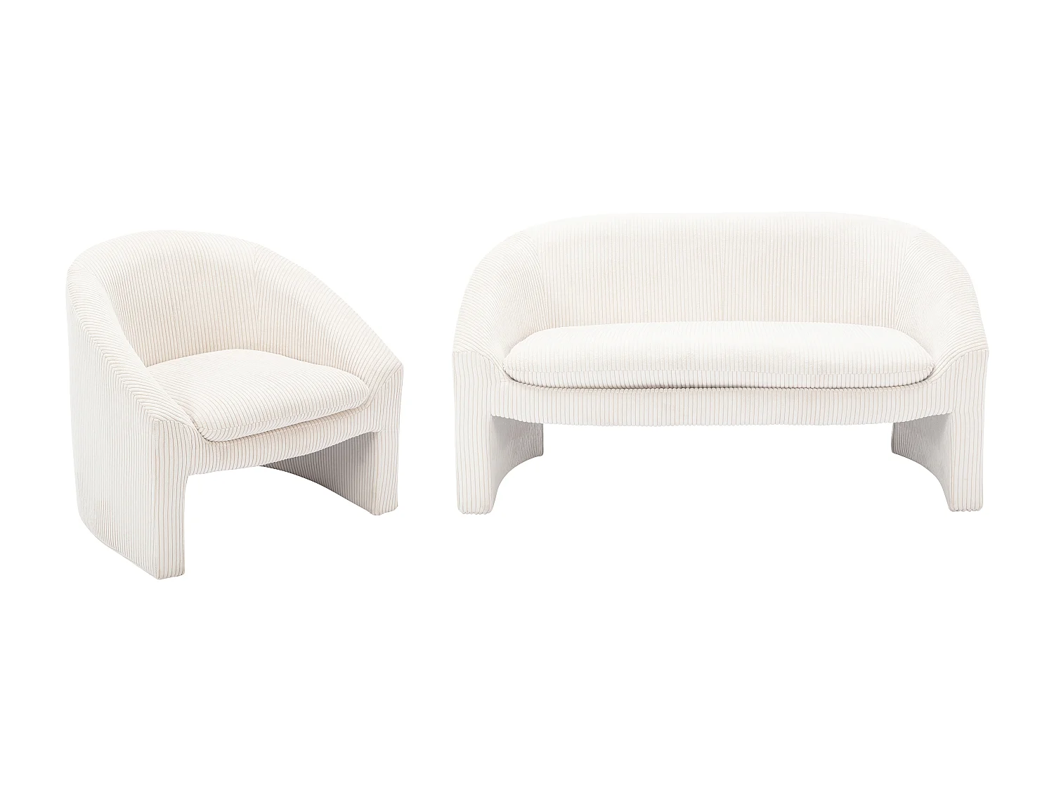 Canapé 2 places et fauteuil en velours côtelé crème OSSANA