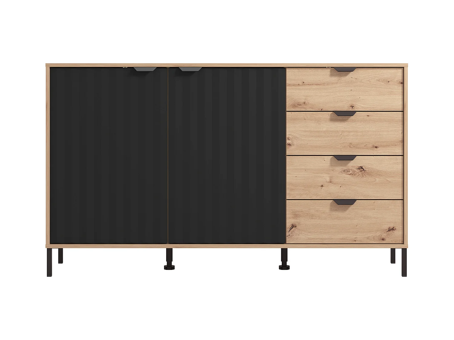 Buffet con 2 puertas y 4 cajones - Natural y negro - MEVIELA
