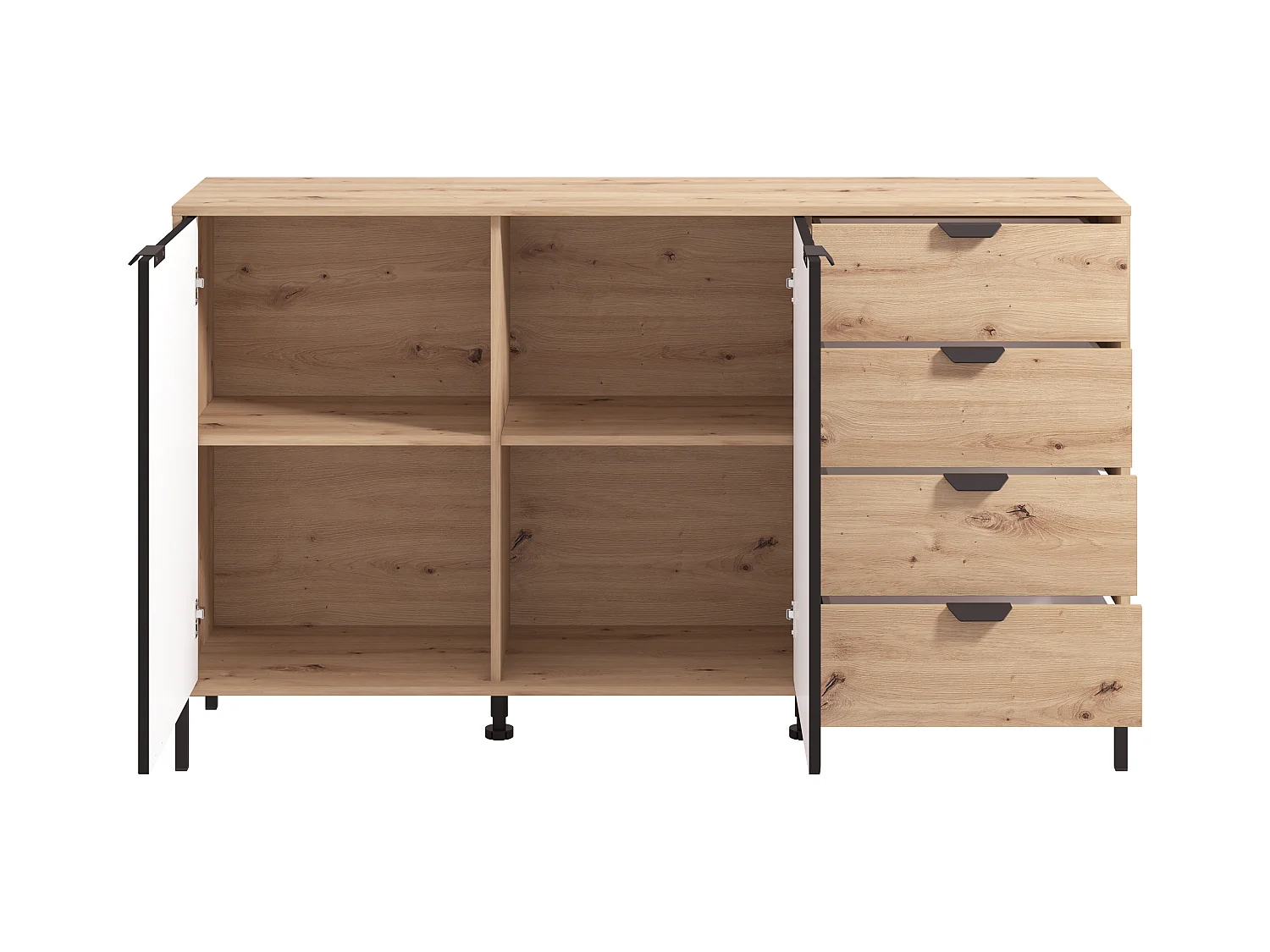 Buffet con 2 puertas y 4 cajones - Natural y negro - MEVIELA