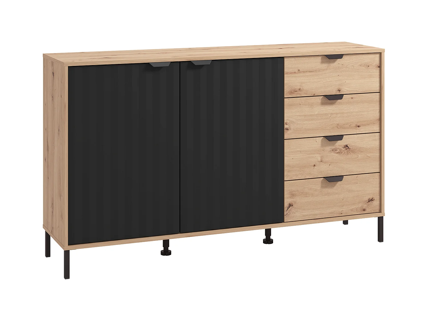 Buffet con 2 puertas y 4 cajones - Natural y negro - MEVIELA