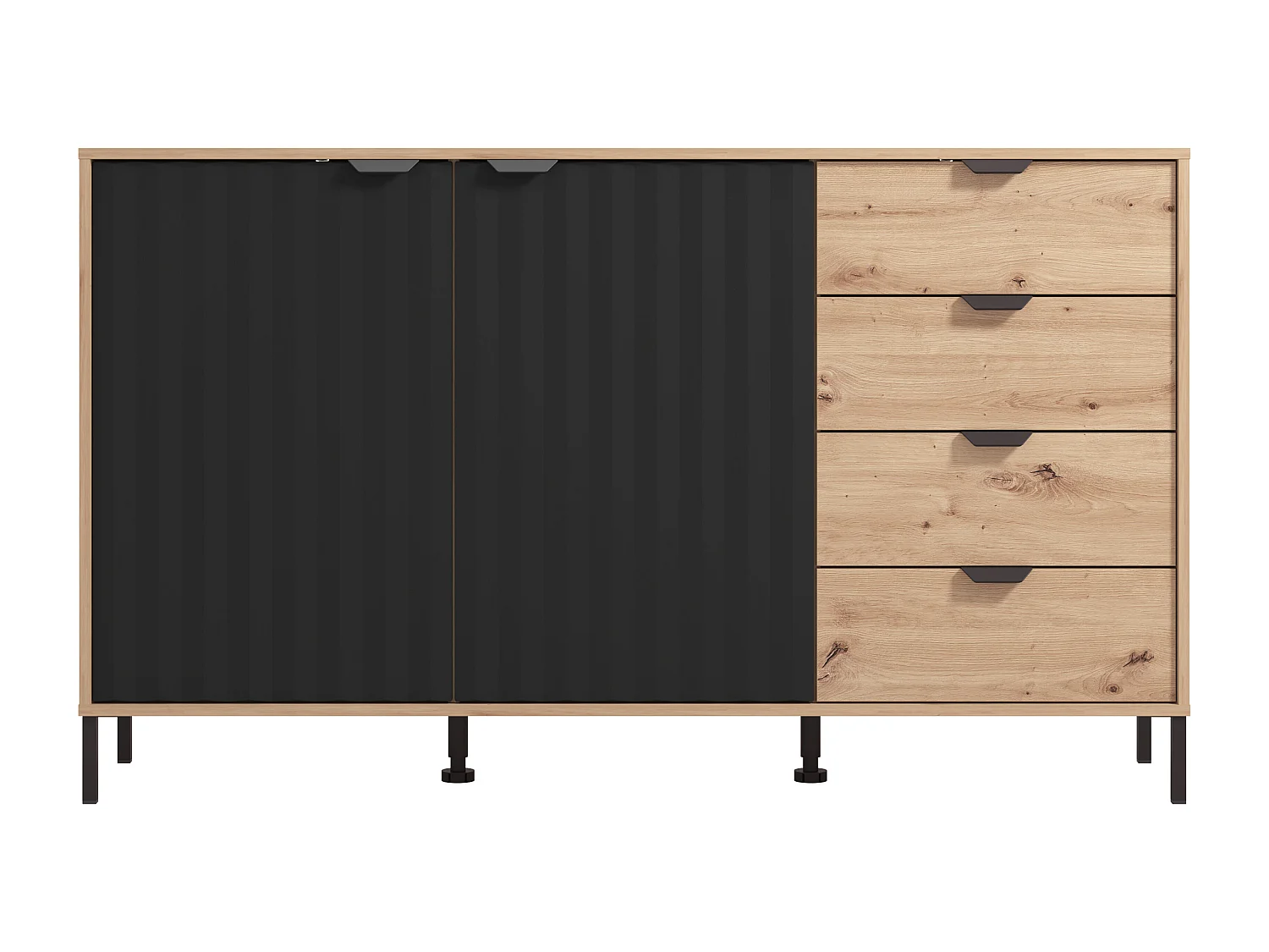 Sideboard mit 2 Türen & 4 Schubladen - Holzfarben & Schwarz - MEVIELA