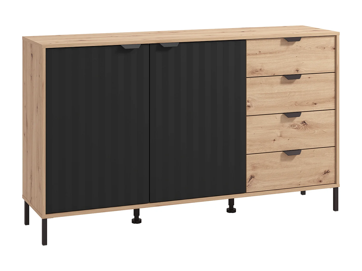 Sideboard mit 2 Türen & 4 Schubladen - Holzfarben & Schwarz - MEVIELA