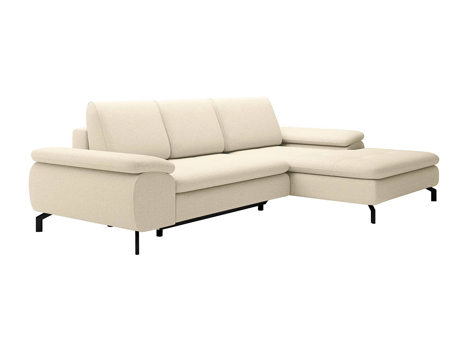 Canapé d'angle droit convertible en tissu texturé beige ARCHIBALD