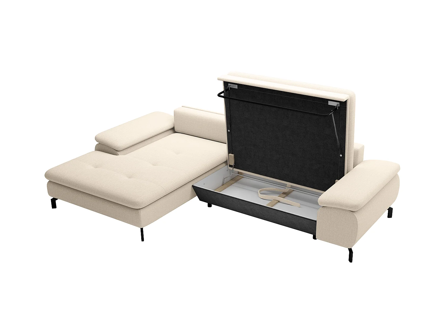 Canapé d'angle gauche convertible en tissu texturé beige ARCHIBALD