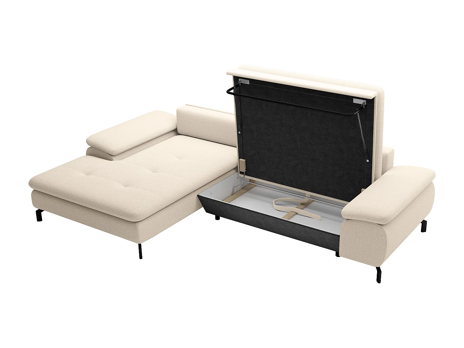 Canapé d'angle gauche convertible en tissu texturé beige ARCHIBALD