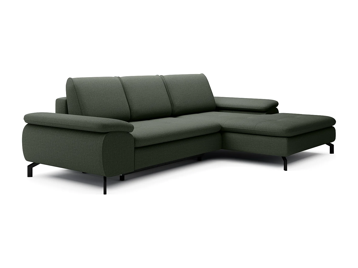 Canapé d'angle droit convertible en tissu texturé vert ARCHIBALD