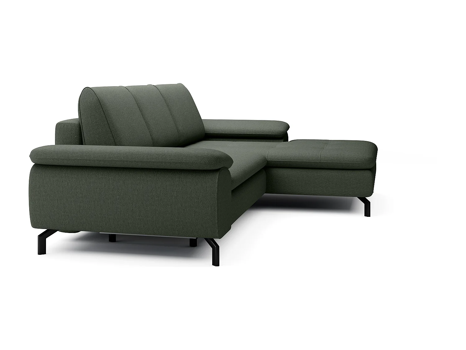 Canapé d'angle droit convertible en tissu texturé vert ARCHIBALD