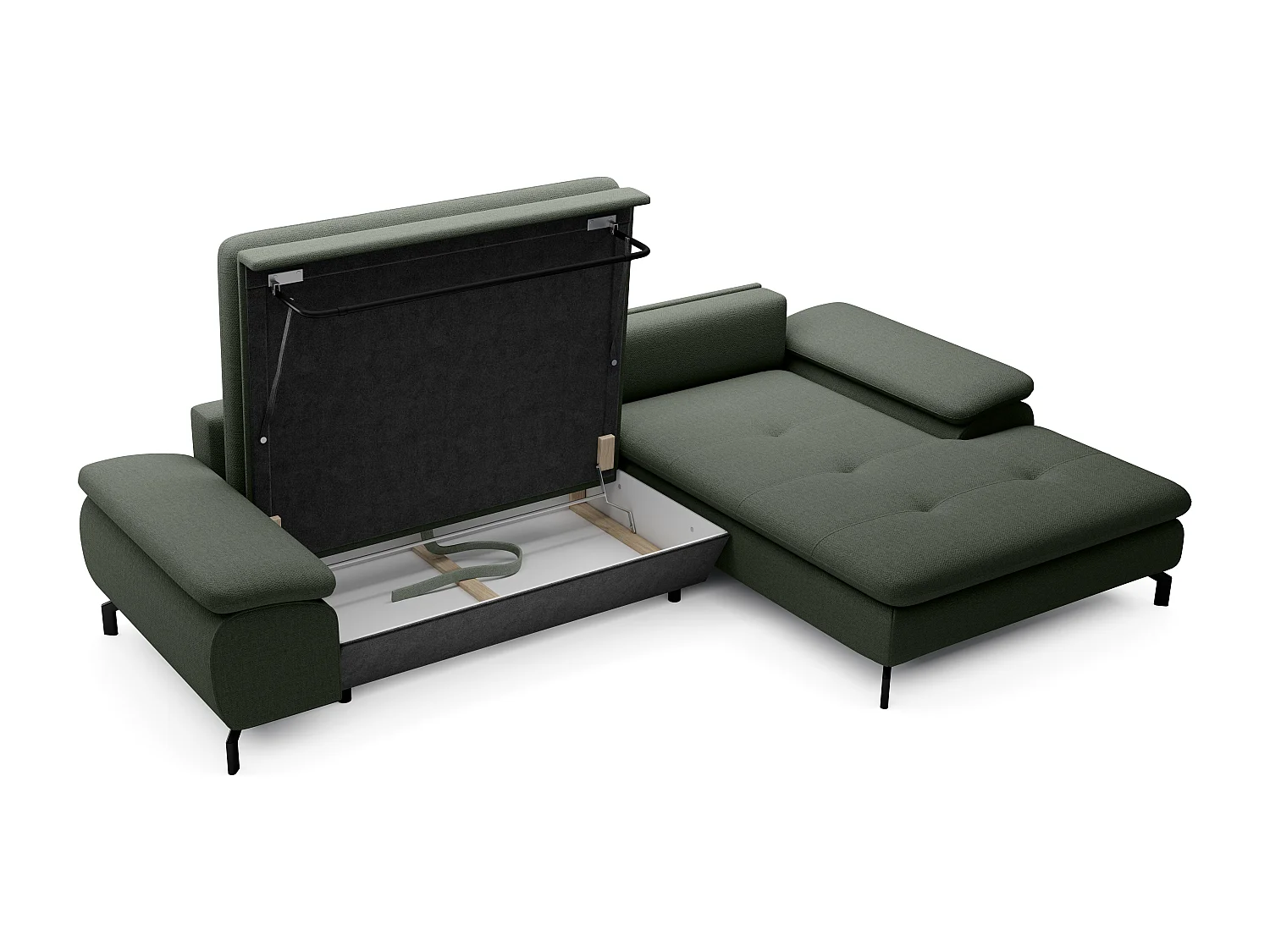 Canapé d'angle droit convertible en tissu texturé vert ARCHIBALD