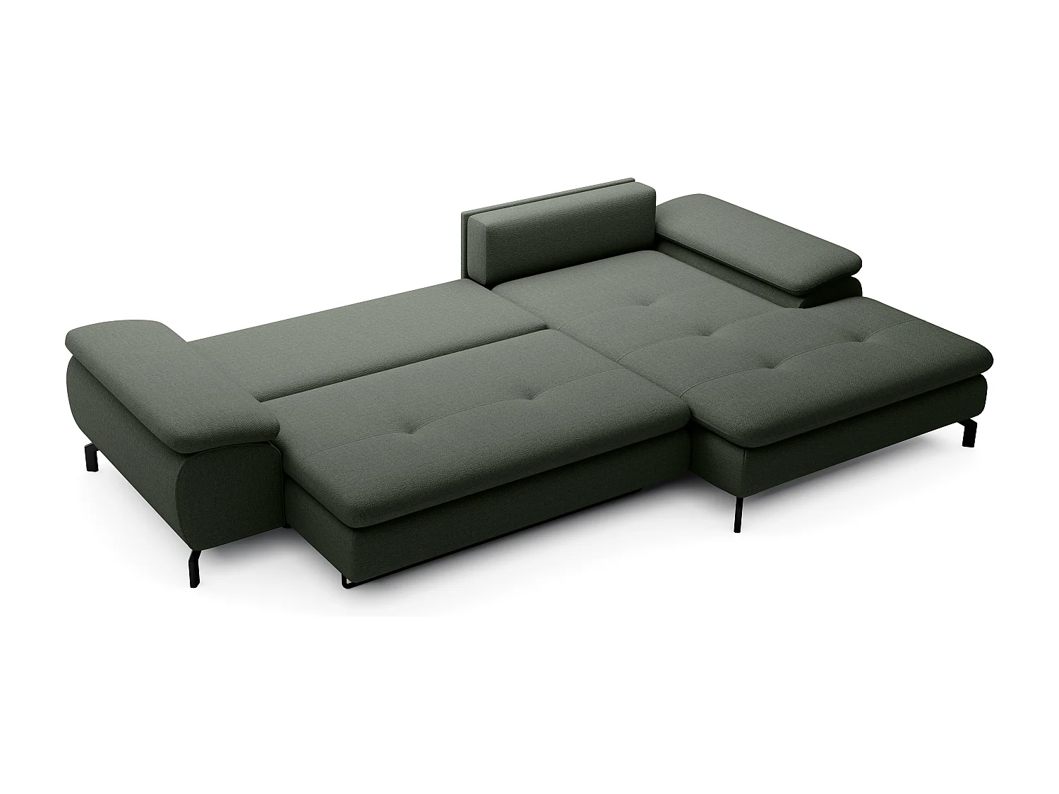 Canapé d'angle droit convertible en tissu texturé vert ARCHIBALD