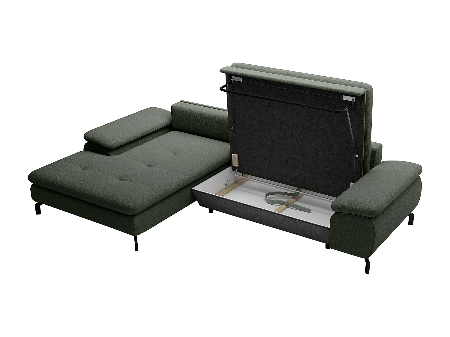 Ecksofa mit Schlaffunktion - Ecke links - Strukturstoff - Grün - ARCHIBALD