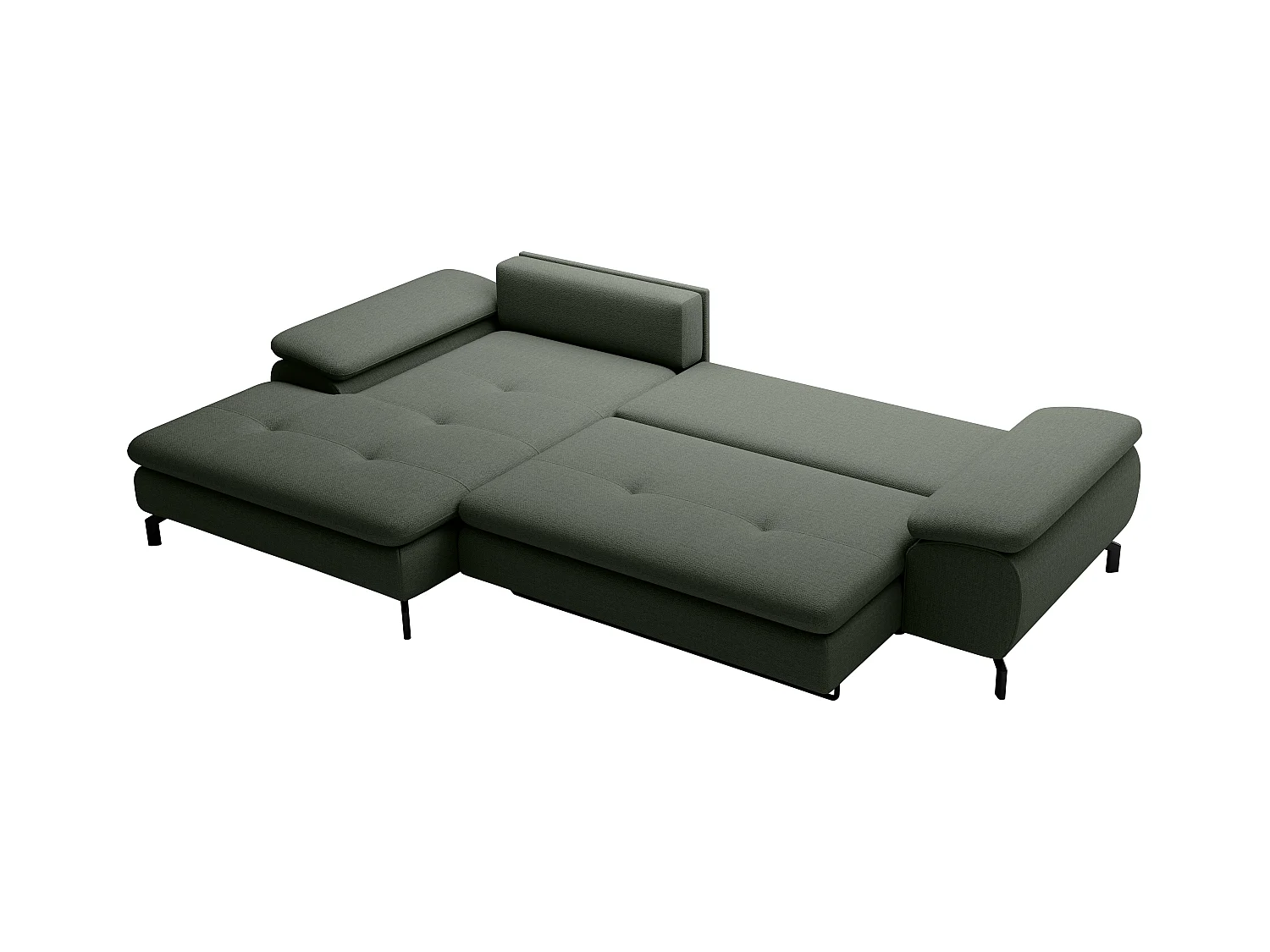 Hoekslaapbank met hoek links van groene stof met textuur ARCHIBALD