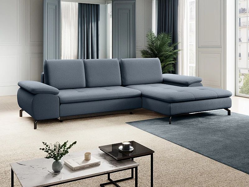 Ecksofa mit Schlaffunktion - Ecke rechts - Strukturstoff - Blau - ARCHIBALD