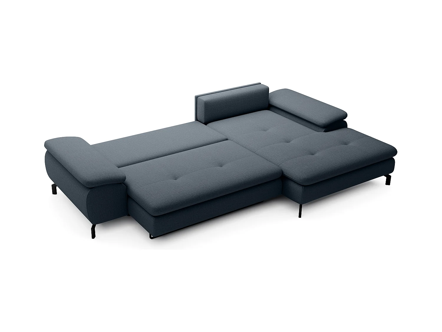 Ecksofa mit Schlaffunktion - Ecke rechts - Strukturstoff - Blau - ARCHIBALD