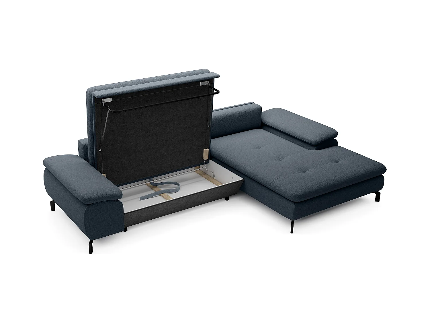 Ecksofa mit Schlaffunktion - Ecke rechts - Strukturstoff - Blau - ARCHIBALD