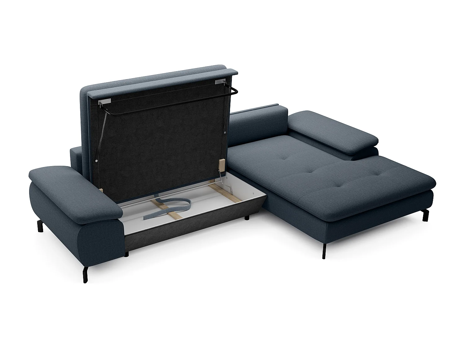 Canapé d'angle droit convertible en tissu texturé bleu ARCHIBALD