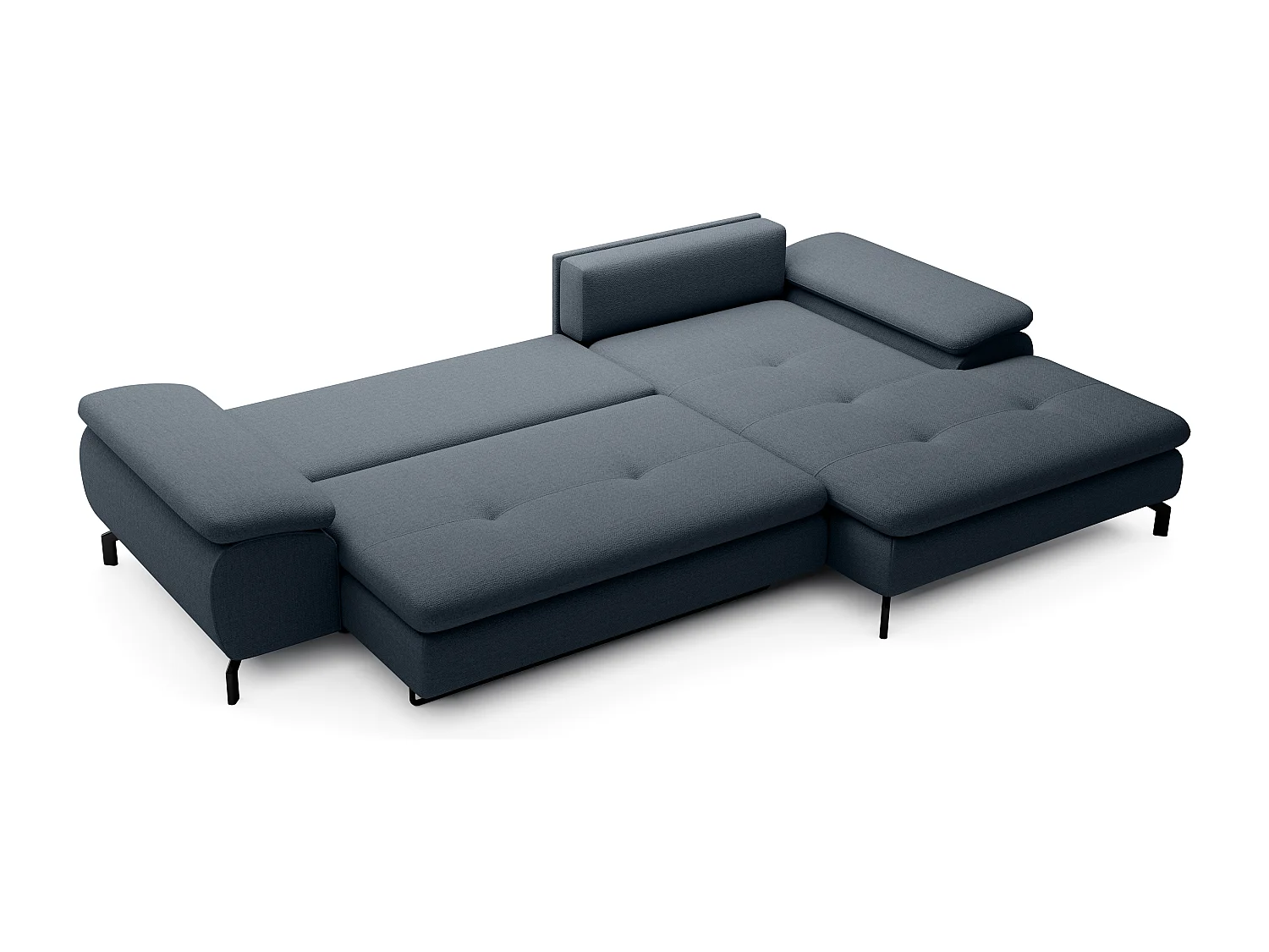 Canapé d'angle droit convertible en tissu texturé bleu ARCHIBALD