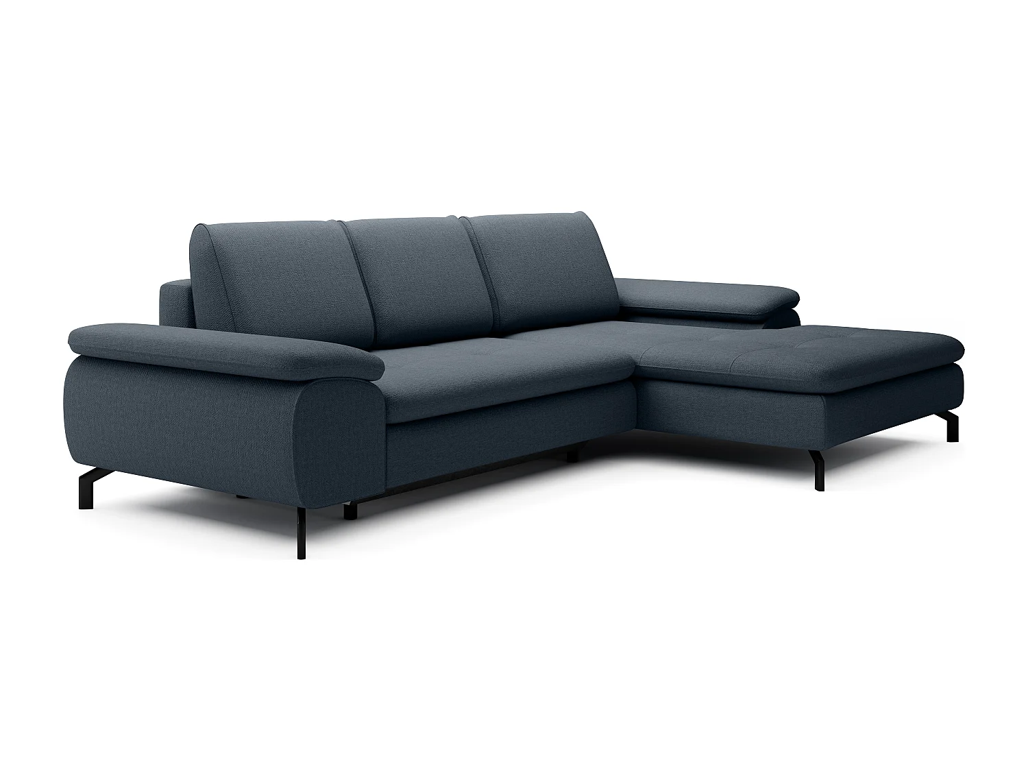 Canapé d'angle droit convertible en tissu texturé bleu ARCHIBALD